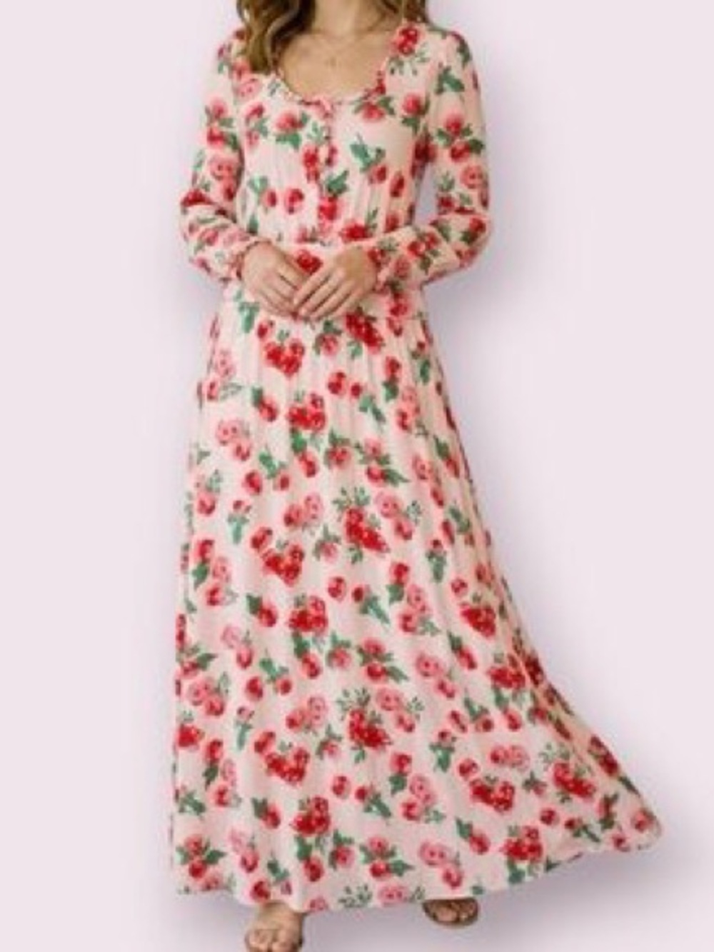 Sonnet James Vintage-Inspired Pink Floral Midi Dress with Ruffle Waist